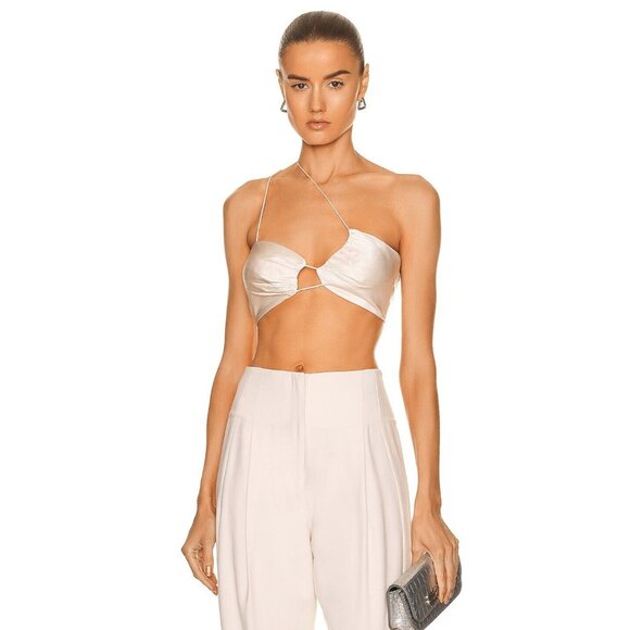 The Sei Slant Bikini Top in Pearl Ivory Silk - Picture 1 of 4